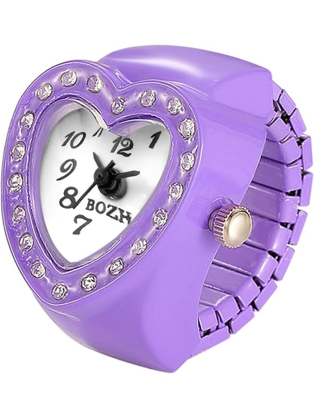 Unisex Purple Analog Quartz Easy Read Adjustable Modern Heart Finger Ring Watch